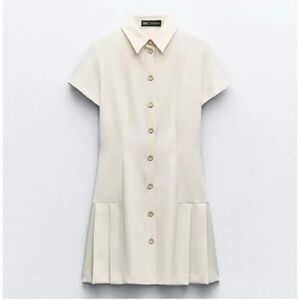 Zara Cream Short-Sleeve Button Dress